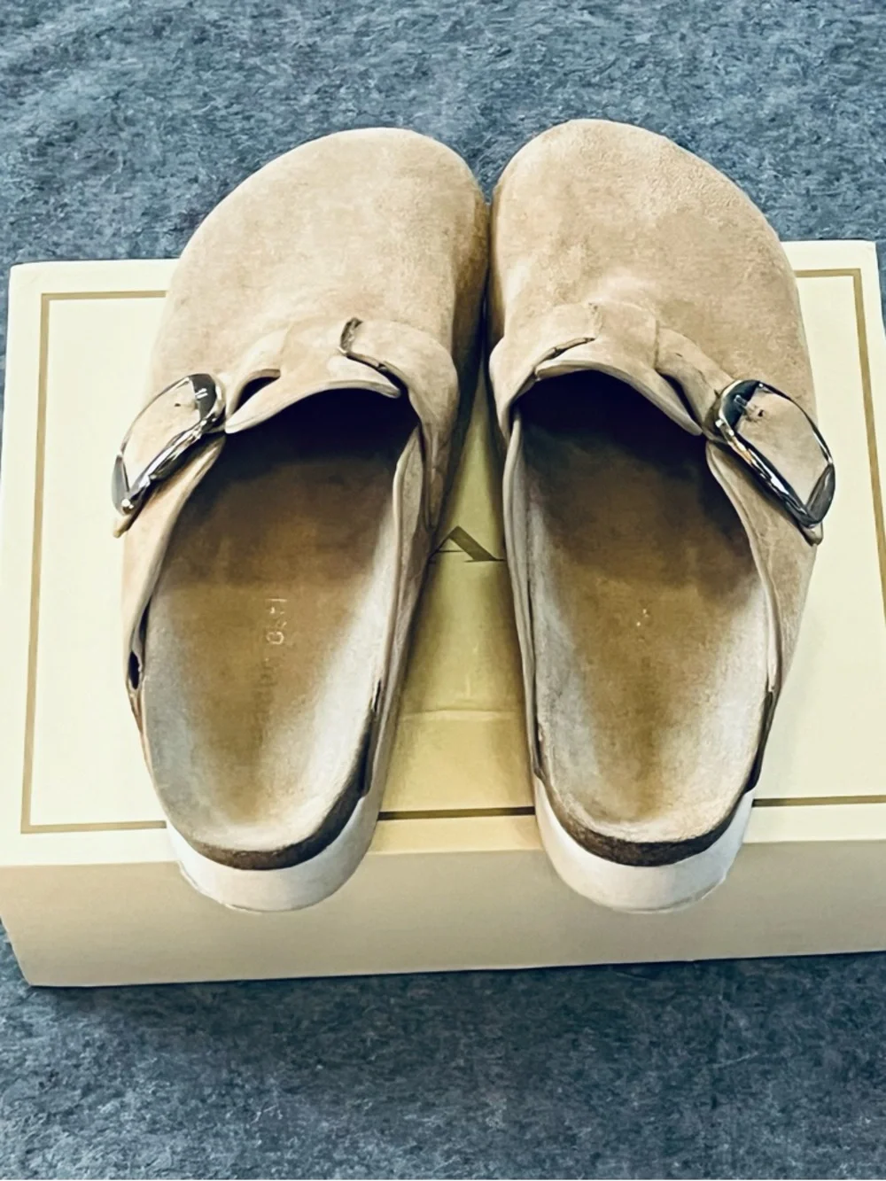 Madden Girl Beige Suede Slip-On Mule with Buckle - Picture 4 of 6